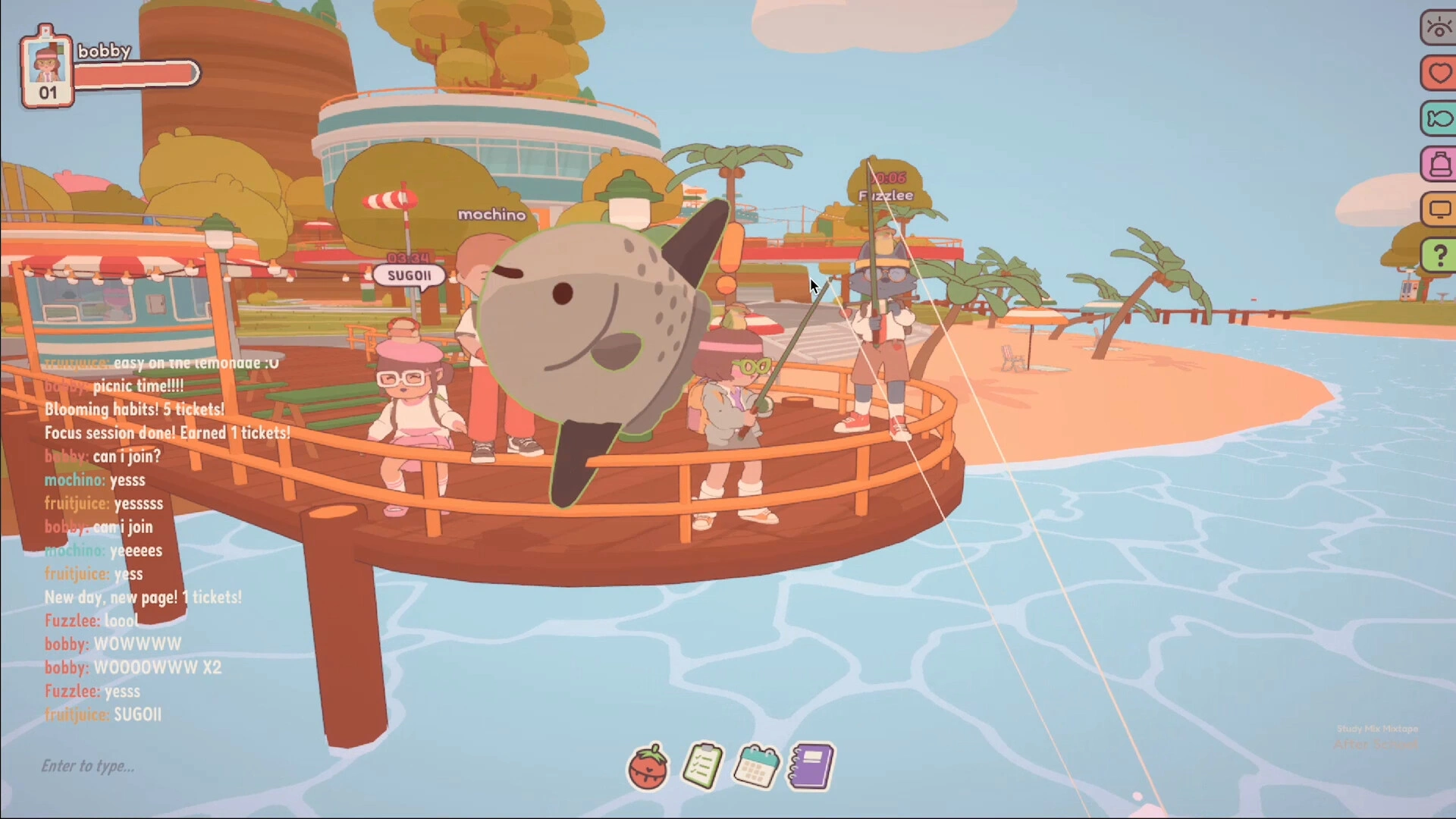 Take breaks and enjoy mini-games like basketball, fishing, or singing (Image source: Steam)