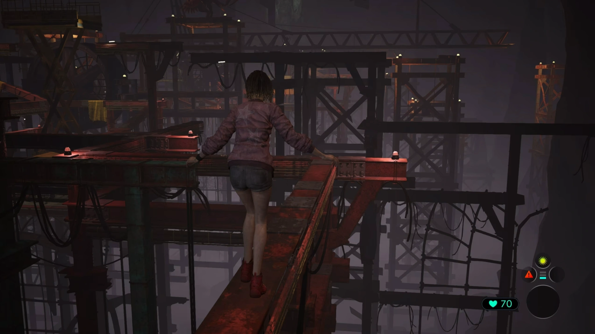 Balancing on steel beams over a deep abyss. (Image source: Nintendo)