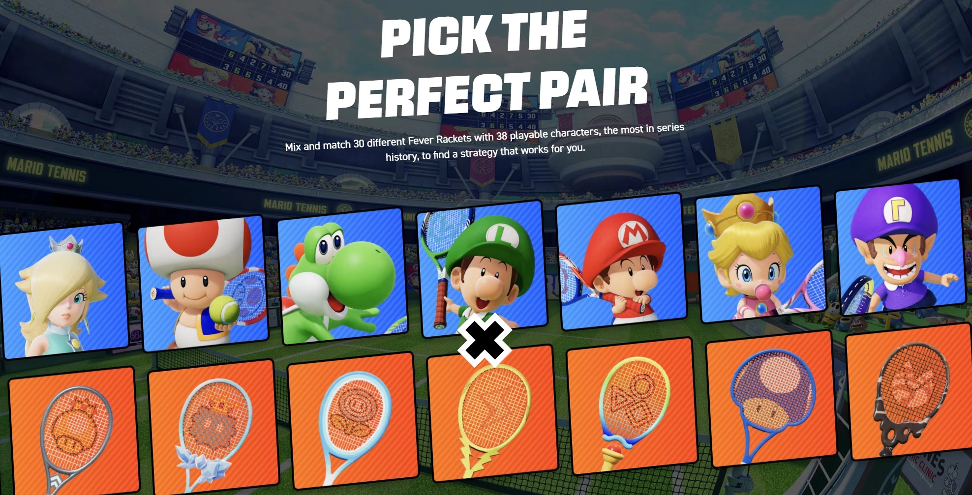 Mix and match 30 different Fever Rackets with 38 playable characters (Image source: Nintendo)