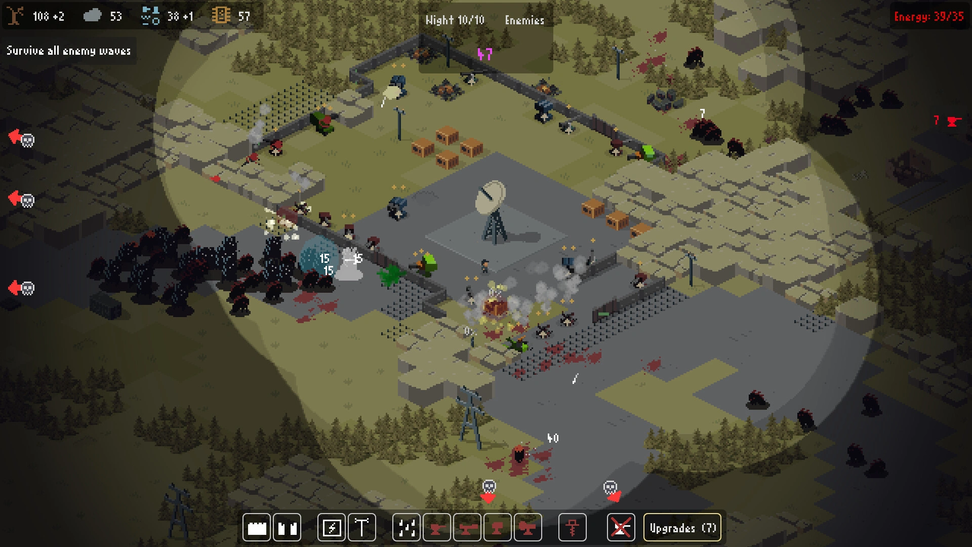 当夜幕降临，怪物会从各个方向攻击你的基地。（图片来源：Steam）