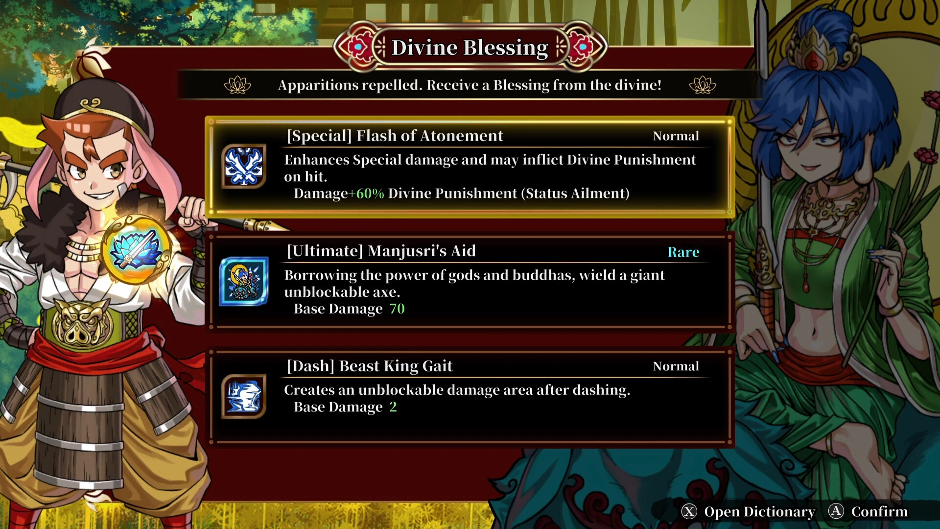Gods grant mysterious skills during runs (image source: Steam)